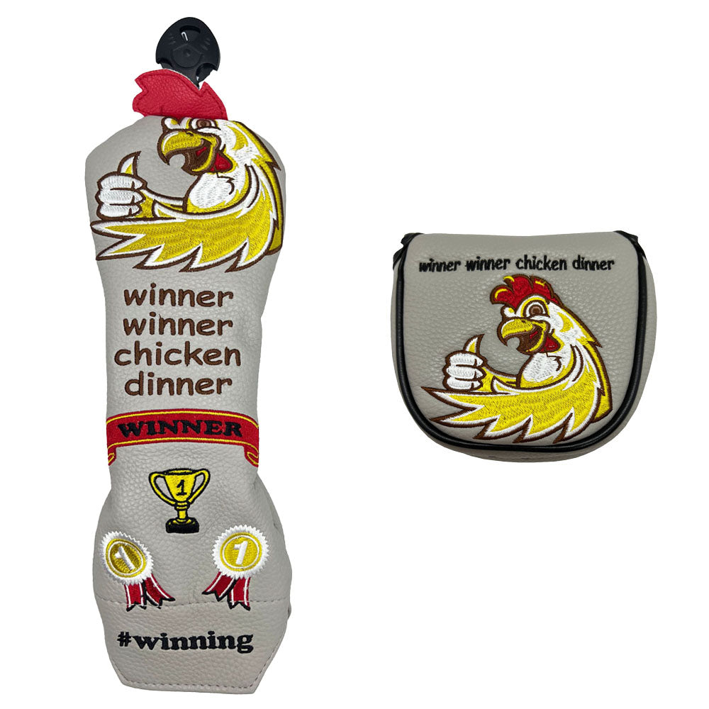 Giggle Golf Winner Winner Chicken Dinner Golf Club Cover Set - Mallet Putter Cover & Utility Club Cover