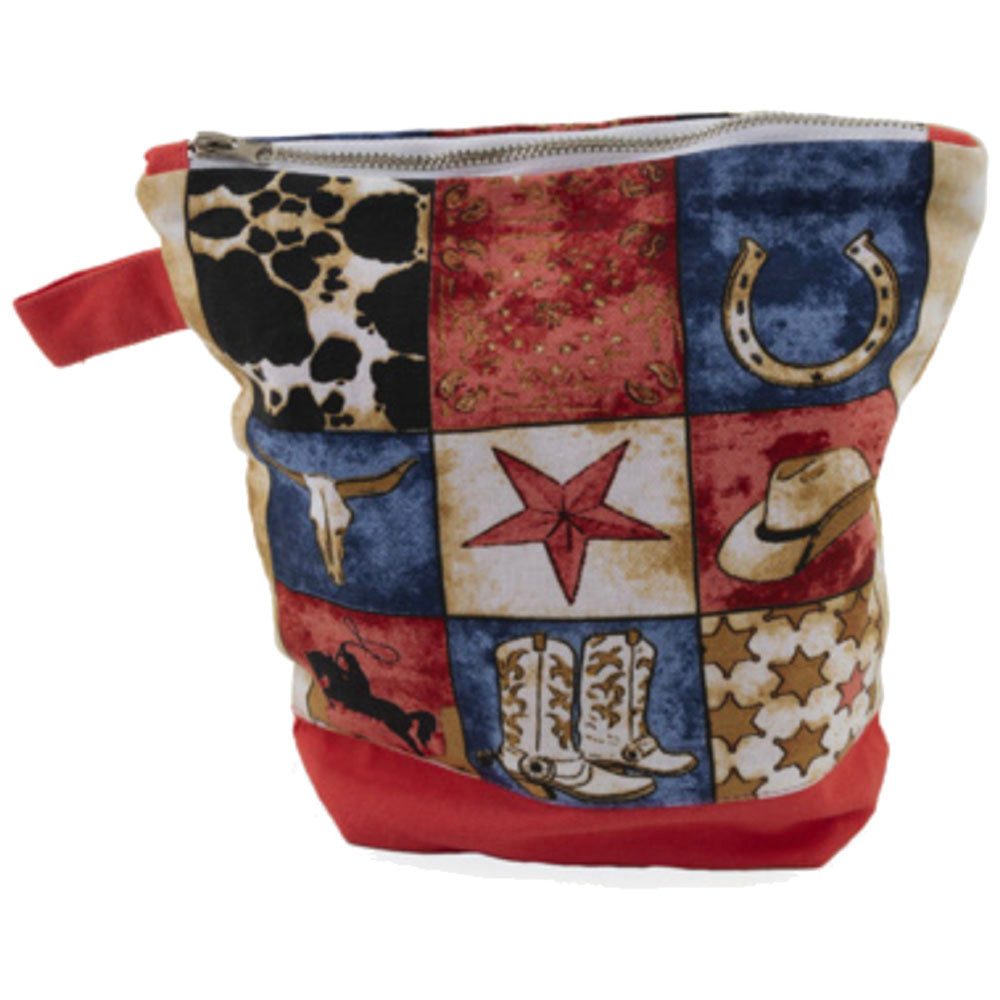 Cowboy Collage canvas accessory bag — fun golf bag pouch with western motif