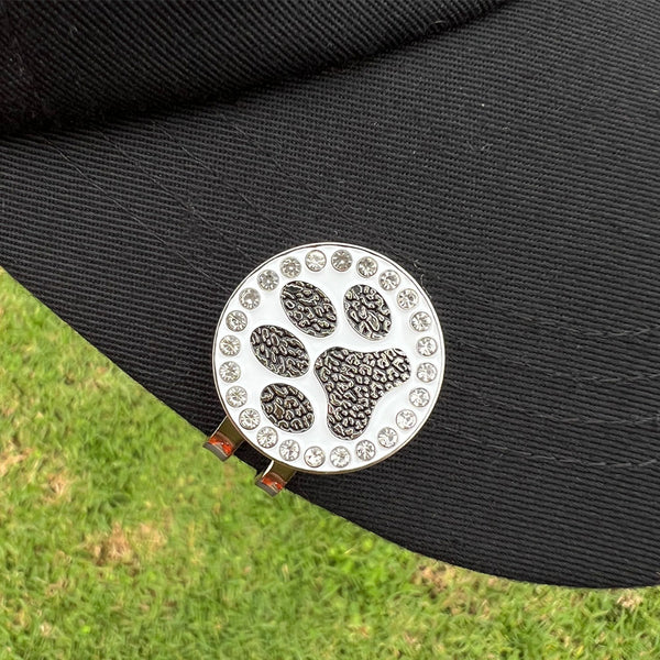 Giggle Golf Bling Paw Print (Black) Marker With Magnetic Hat Clip, On A Black Hat