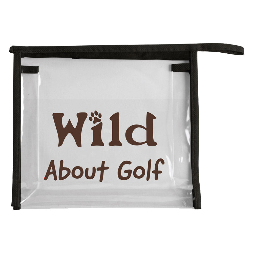 Clear travel carrier bag with 'Wild About Golf'