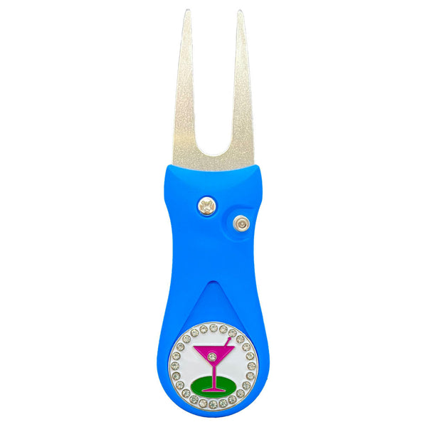 Giggle Golf Bling 19th Hole Ball Marker On A Plastic, Blue, Divot Repair Tool