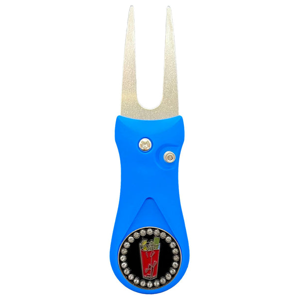 Giggle Golf Bling Bloody Mary Ball Marker On A Plastic, Blue, Divot Repair Tool