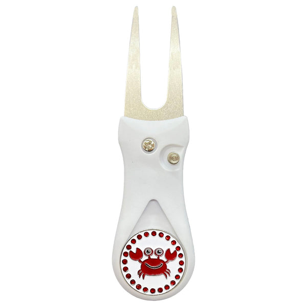 Giggle Golf Bling Red Crab Ball Marker On A Plastic, White, Divot Repair Tool
