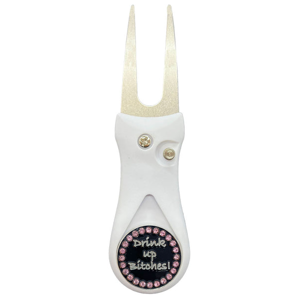 Giggle Golf Bling Drink Up Bitches Ball Marker On A Plastic, White, Divot Repair Tool