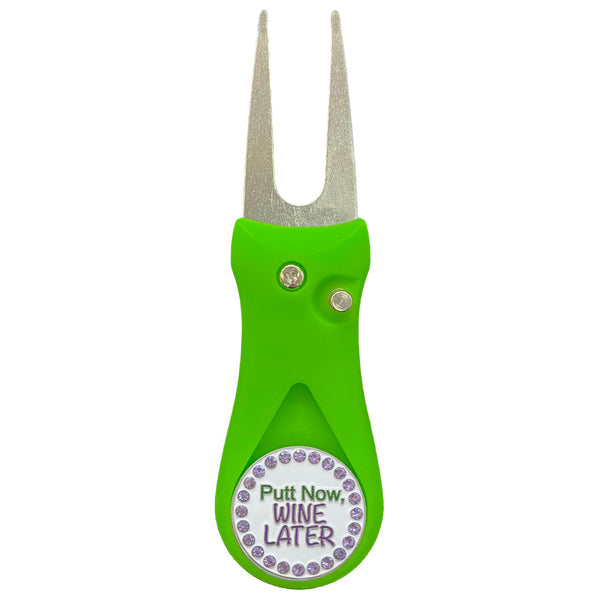 Giggle Golf Bling Putt Now Wine Later Ball Marker On A Plastic, Green, Divot Repair Tool