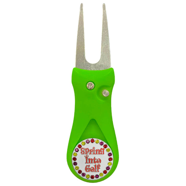 Giggle Golf Bling Spring Into Golf Ball Marker On A Plastic, Green, Divot Repair Tool