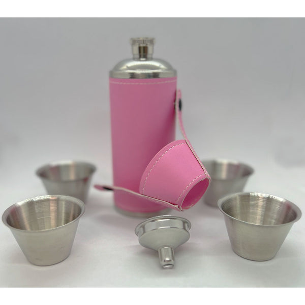 Giggle Golf 8 oz Pink Flask With 4 Shot Glasses And 1 Funnel