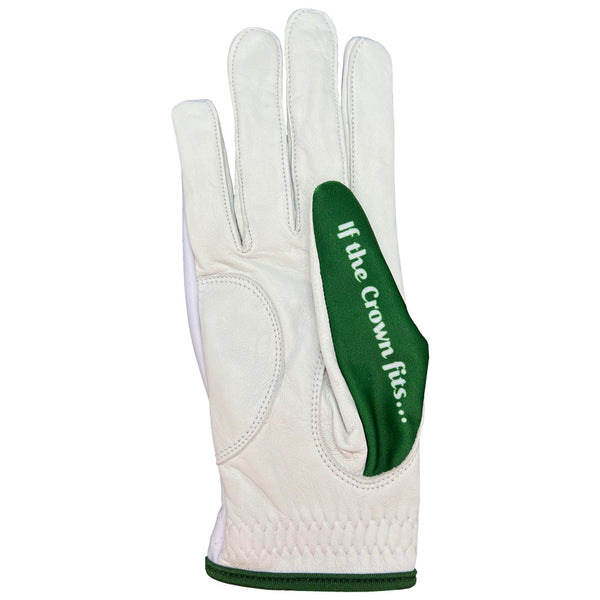 Giggle Golf Queen Of The Green Women's White Golf Glove, back, worn on right hand