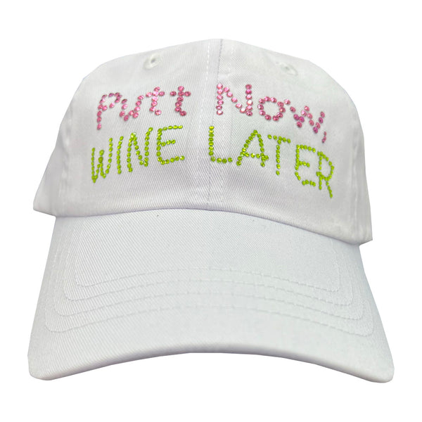 Bling Putt Now Wine Later White Golf Hat