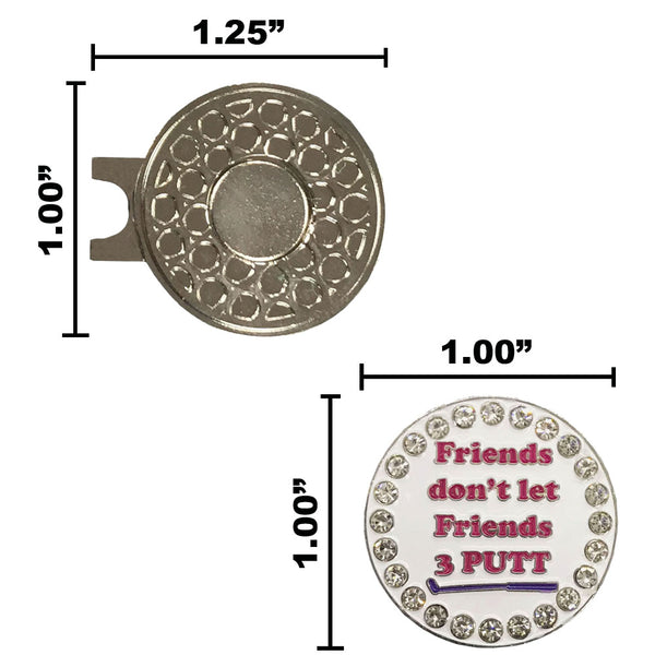 Size of the Giggle Golf Bling Friends Don’t Let Friends 3 Putt Ball Marker And Hat Clip