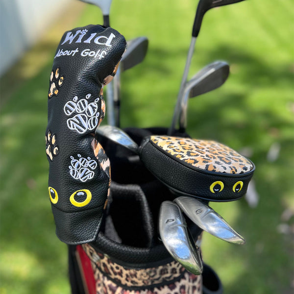 The Giggle Golf Wild About Golf Mallet Putter Cover & Utility Club Cover on the golf course.