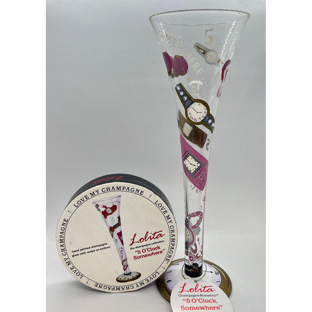 Lolita Hand‑painted ‘5 O’Clock Somewhere’ 8oz champagne glass in gift box