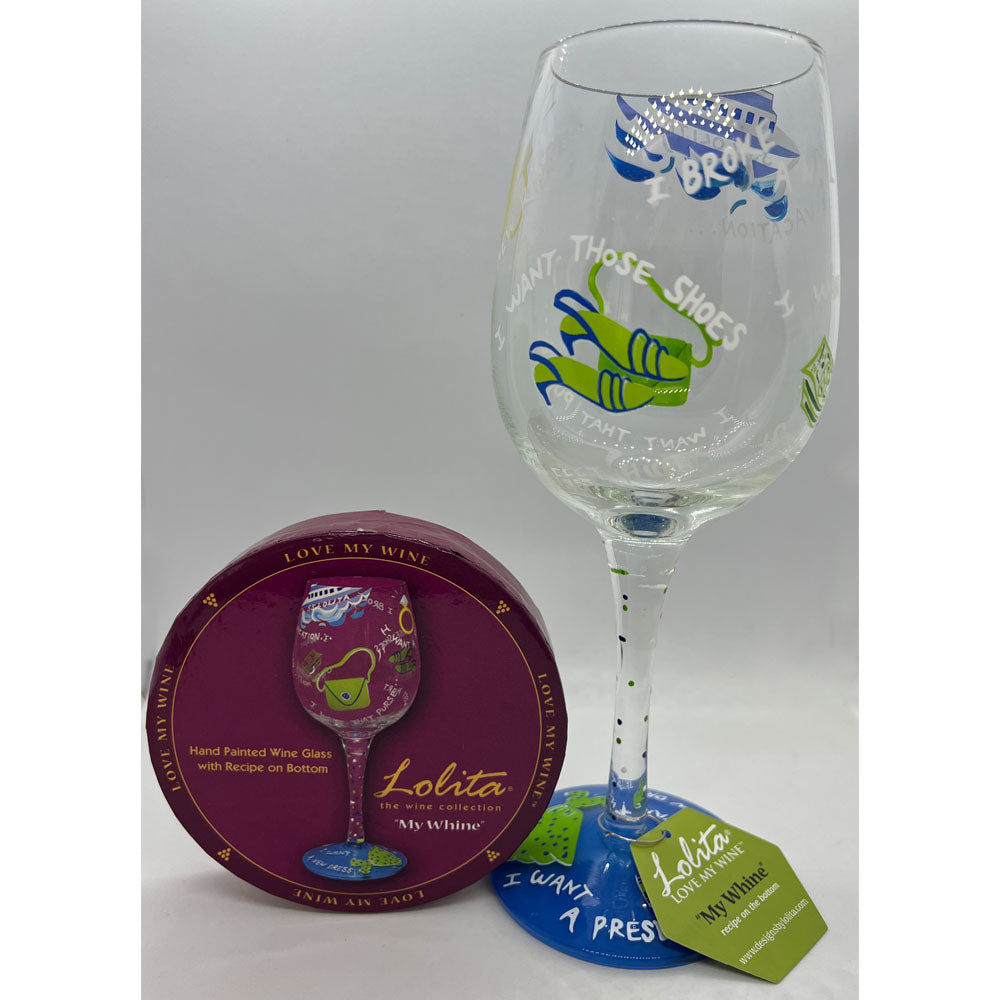 Lolita Hand‑painted ‘My Whine’ 15oz wine glass in gift box