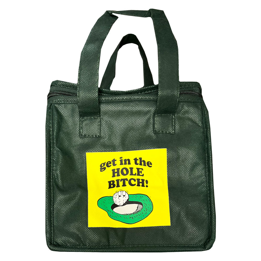 funny green lunch bag golf accessory get in the hole bitch