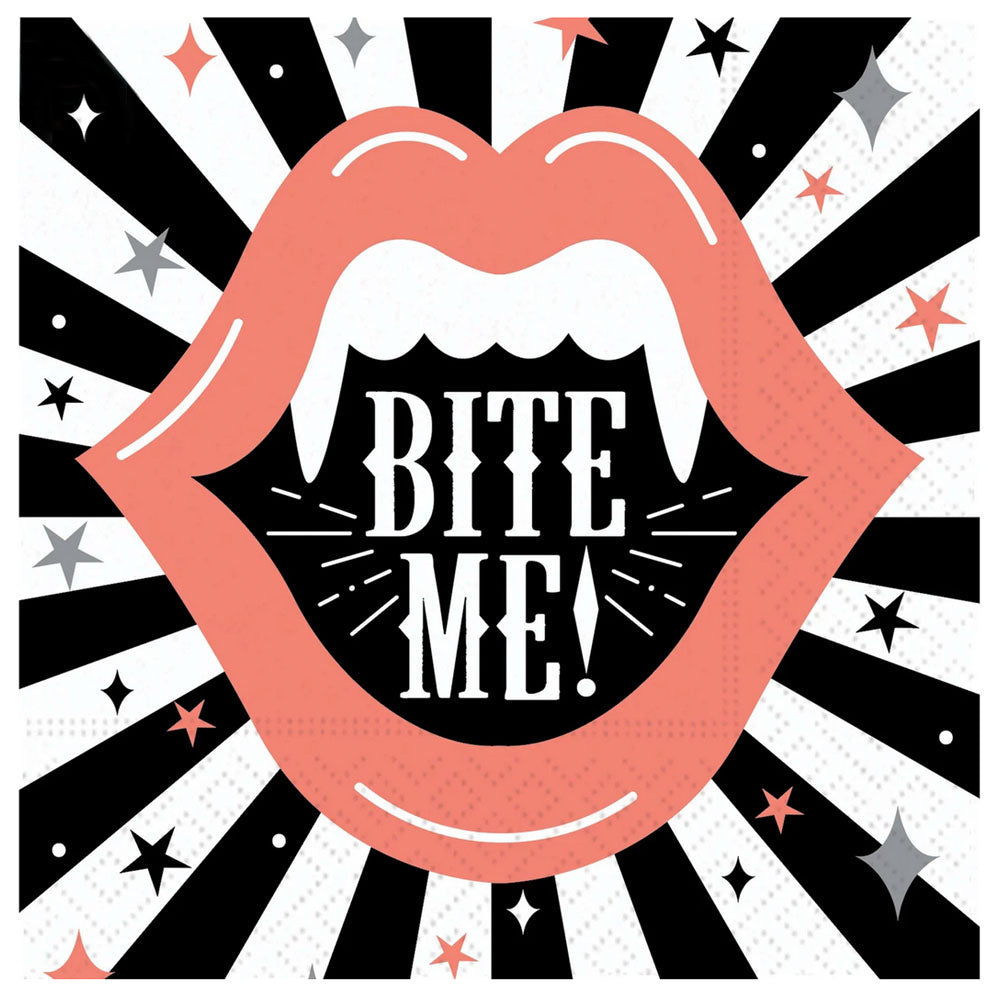 Bite Me cocktail napkins – a sassy, fun addition to your golf party or Halloween event. Sink your teeth into the season!