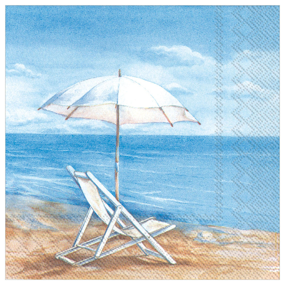 Blue Horizon” beach scene cocktail napkins (20 pack), soothing ocean view, made for relaxing at cocktail hour with friends