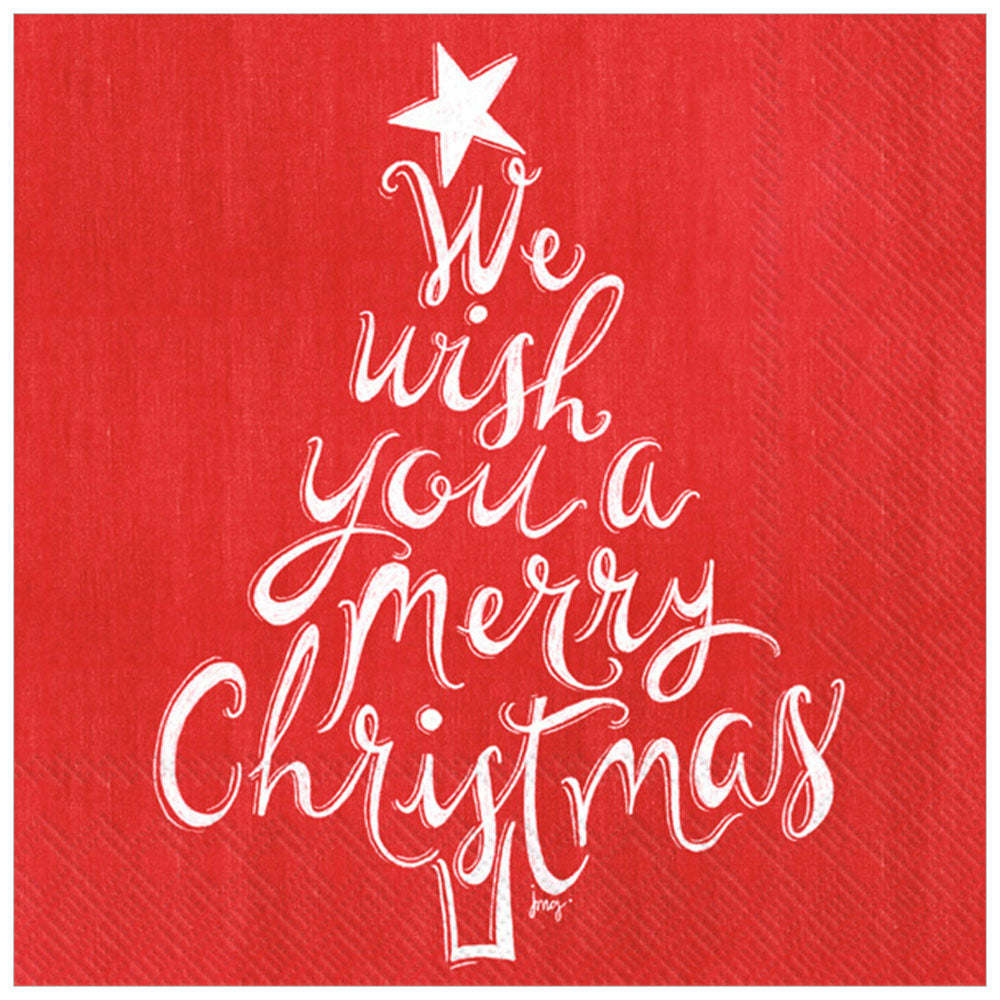 Red cocktail napkins with 'We wish you a Merry Christmas'—20-pack bringing festive cheer to your holiday gatherings.