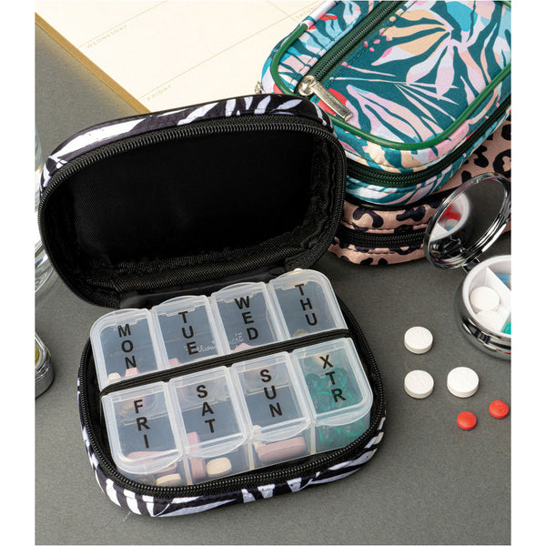 Black & White Palm Leaves Zippered Pill Case