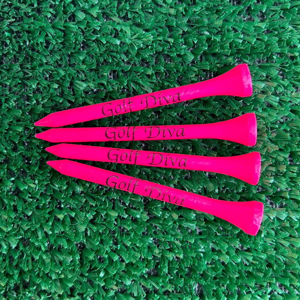 Golf Diva Hot Pink Wooden Golf Tees | 2.75" Bulk Packs
