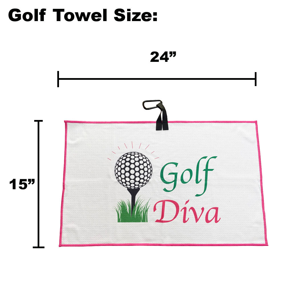 golf towel for women on white background with dimensions