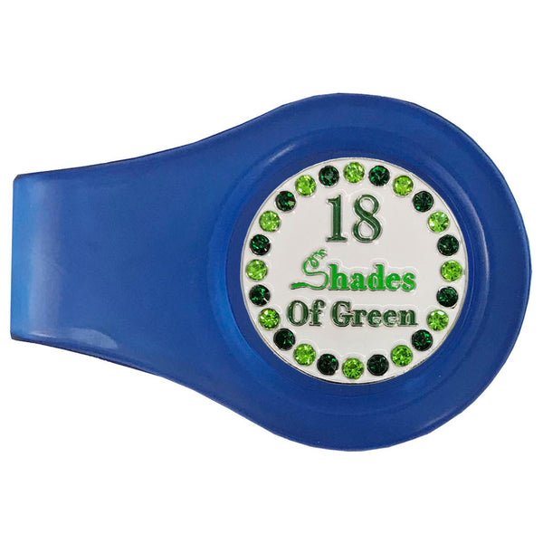 bling 18 shades of green golf ball marker with a magnetic blue clip