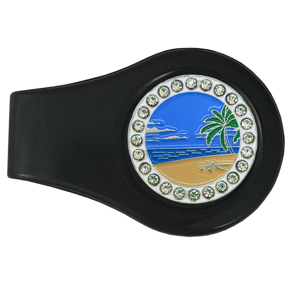 Beach Scene Golf Ball Marker With Black Colored Clip