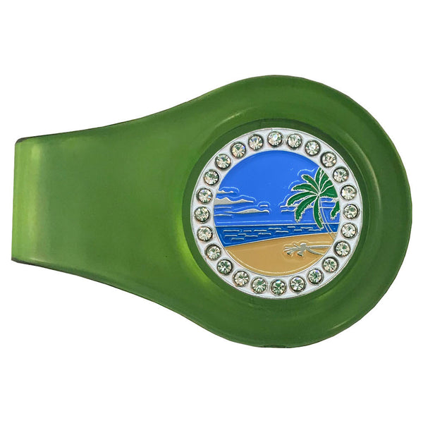 Beach Scene Golf Ball Marker With Green Colored Clip