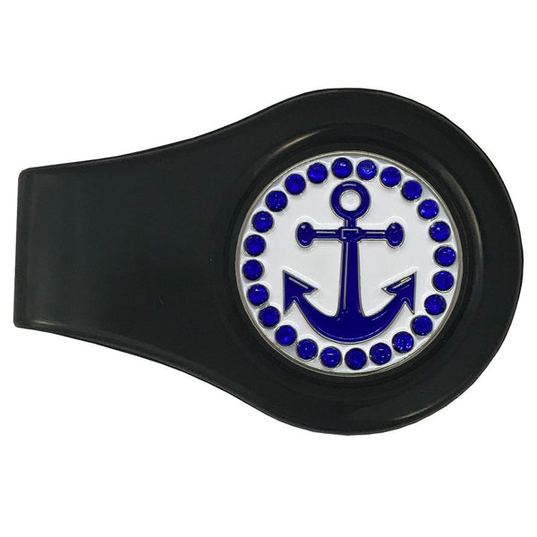 bling blue anchor golf ball marker with a magnetic black clip
