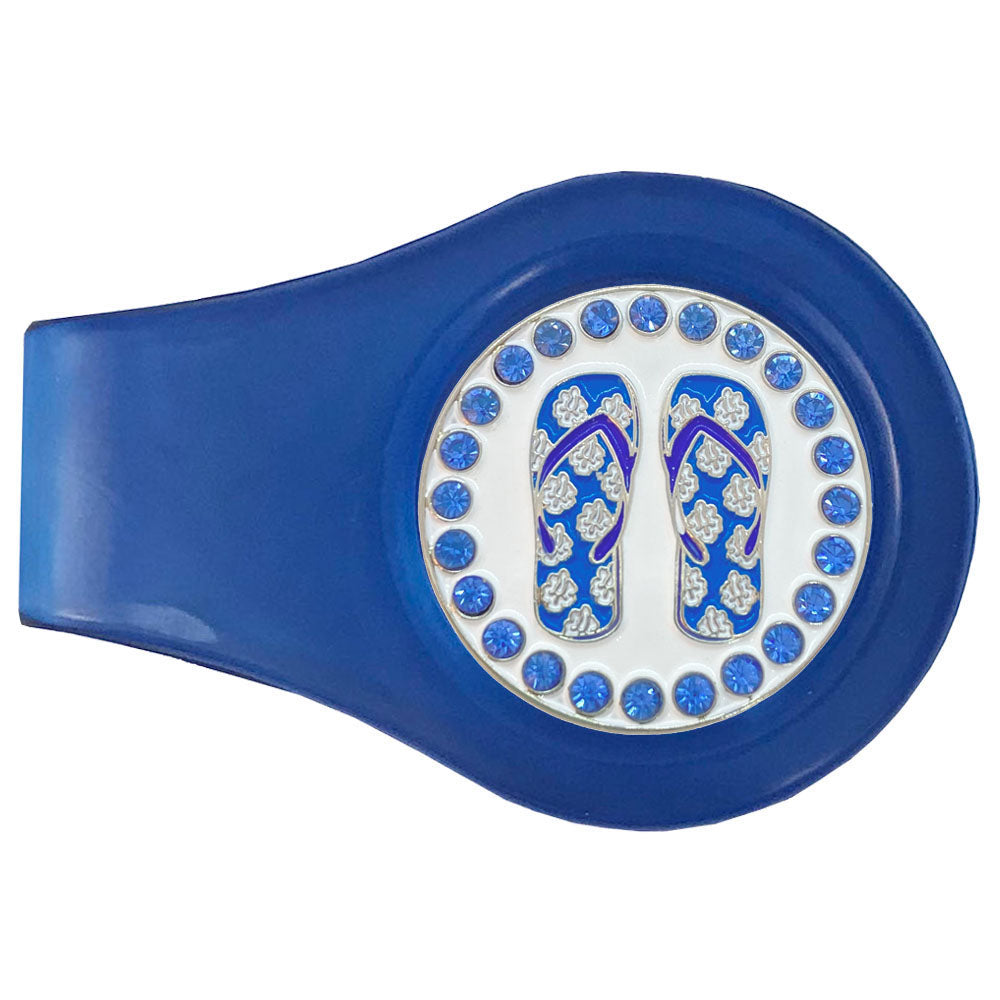 Blue Flip Flop marker with cool blue crystal accents and a blue clip. Stylish, island casual design ideal for women golfers.