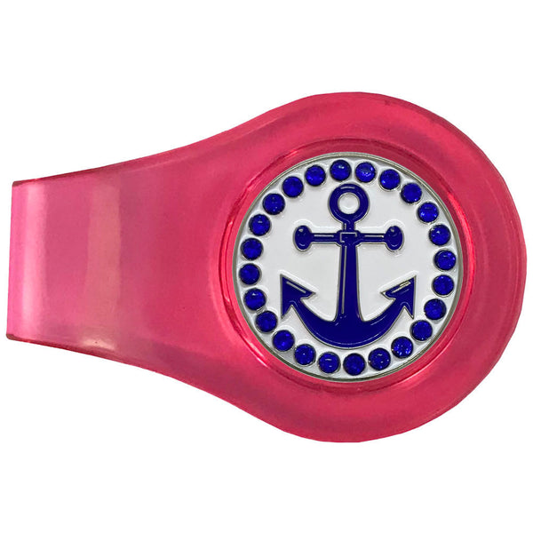bling blue anchor golf ball marker with a magnetic pink clip