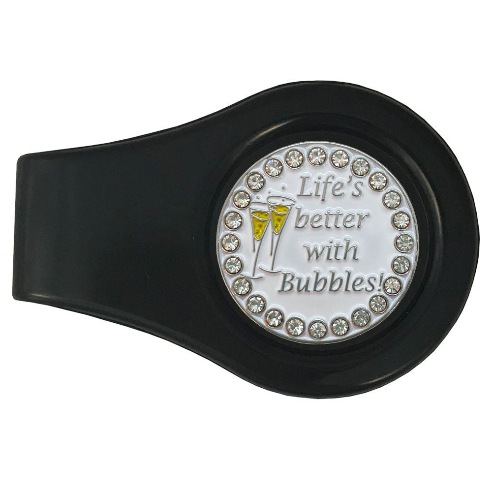 Life’s Better with Bubbles marker on a black clip. Crystal accents make this marker a must for women golfers. Pop the cork!