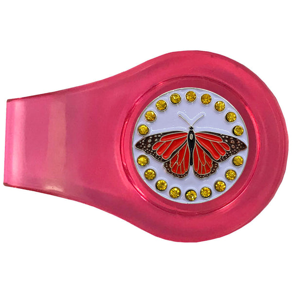 bling orange butterfly golf ball marker on a magentic pink clip