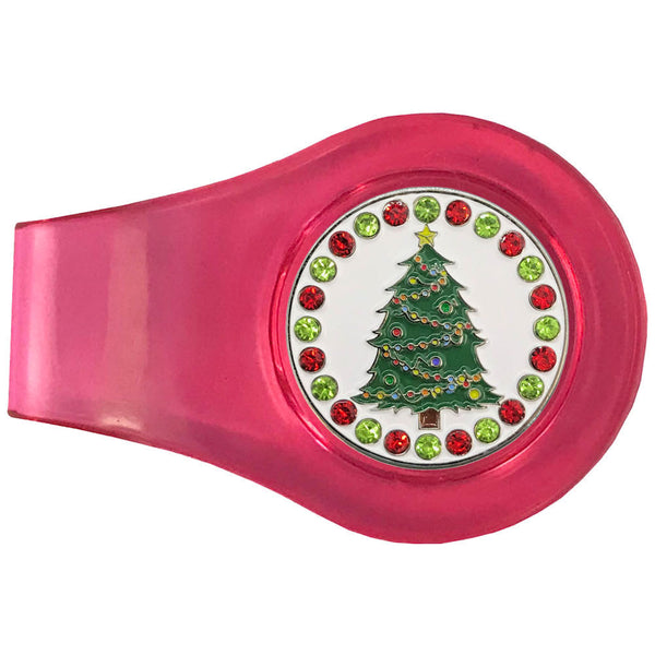 bling christmas tree golf ball marker with a magnetic pink clip