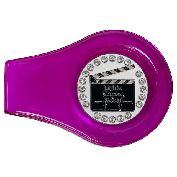 bling clapboard golf ball marker with a magnetic purple clip