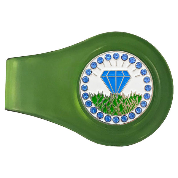 bling blue diamond in the rough golf ball marker on a magnetic green clip