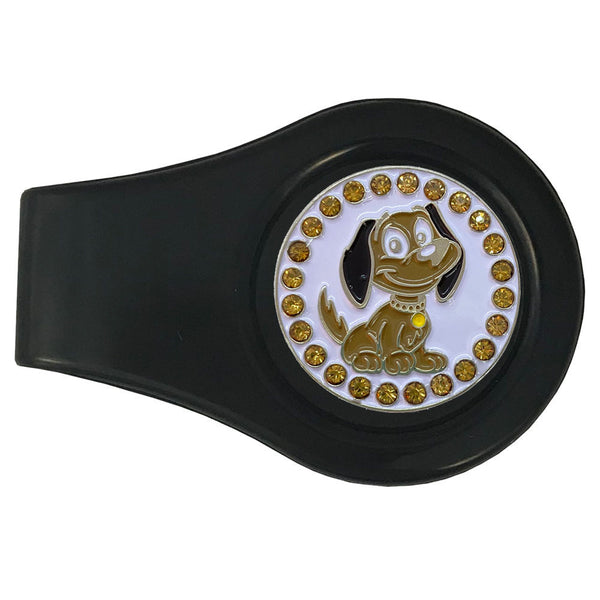 bling brown dog golf ball marker with a magnetic black clip