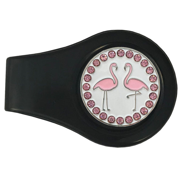 bling pink flamingos golf ball marker with a magnetic black clip