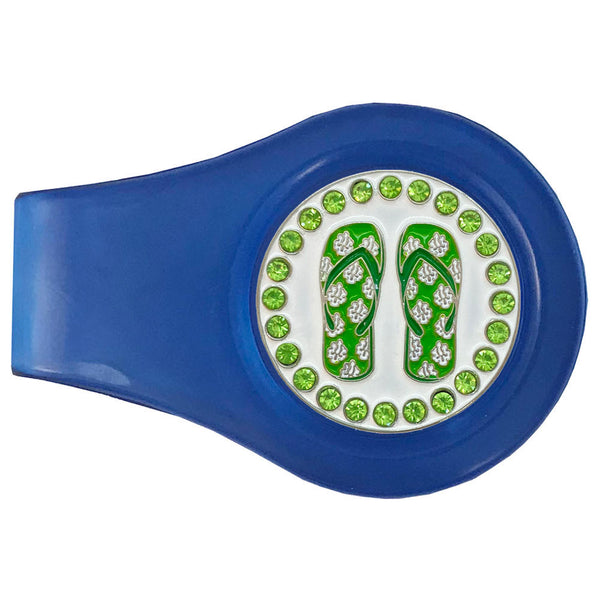 bling green flip flops golf ball marker with a magentic blue clip