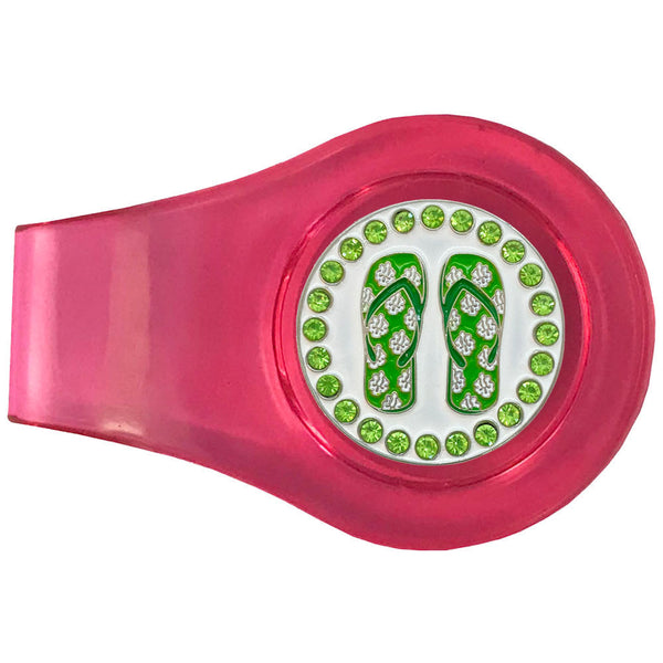 bling green flip flops golf ball marker with a magentic pink clip