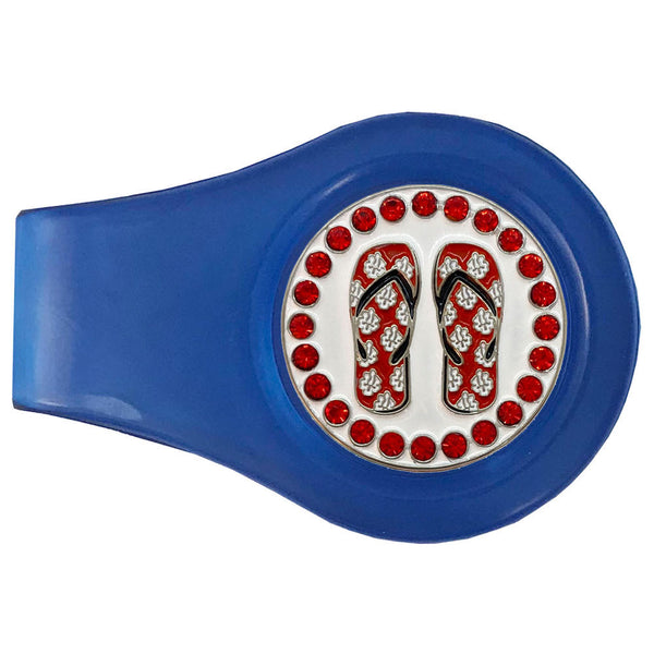 bling red flip flops golf ball marker with a magnetic blue clip