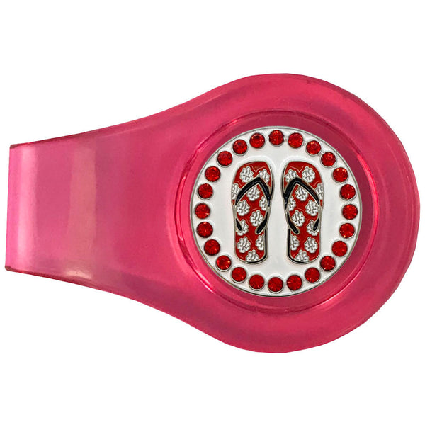 bling red flip flops golf ball marker with a magnetic pink clip