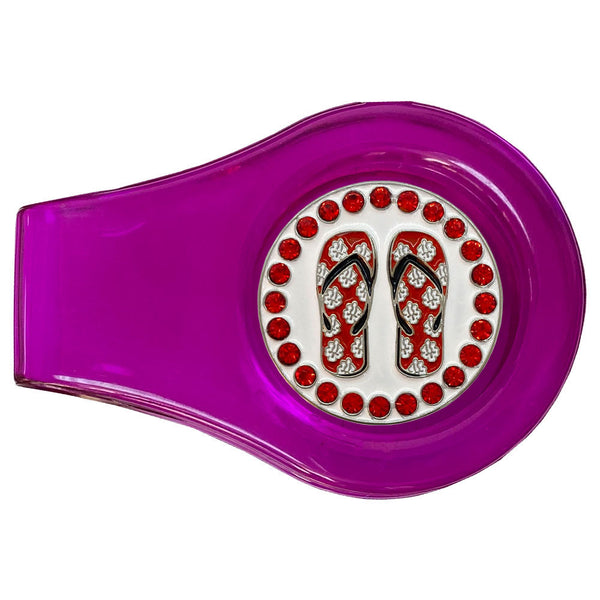 bling red flip flops golf ball marker with a magnetic purple clip