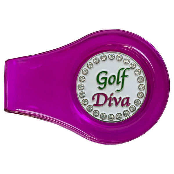 bling golf diva ball marker with a magnetic purple clip