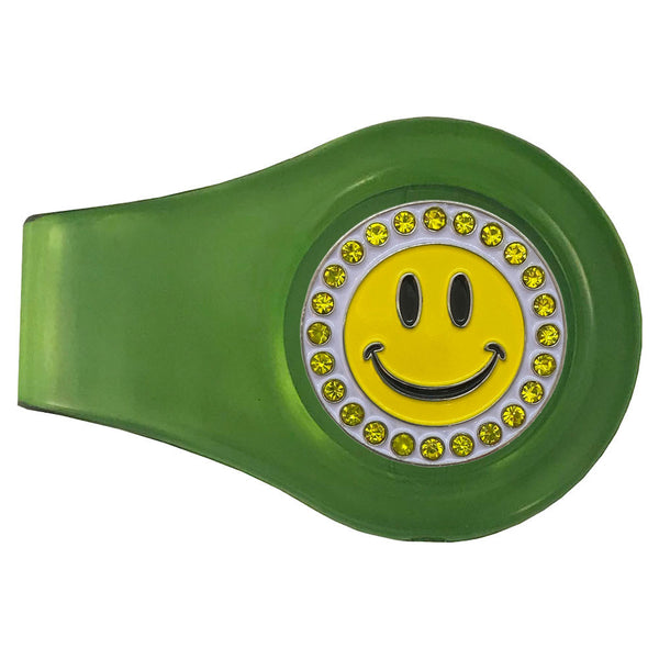 bling smiley face golf ball marker with a magnetic green clip