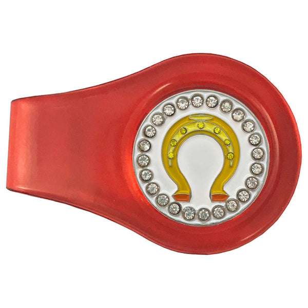 bling horseshoe golf ball marker with a magnetic red clip