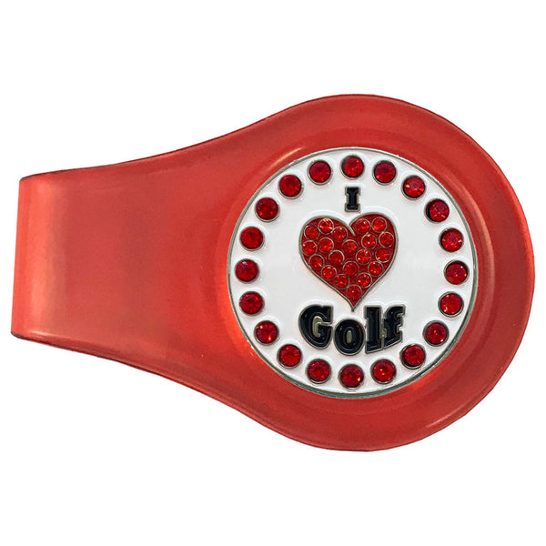 bling i love golf ball marker with a magnetic red clip