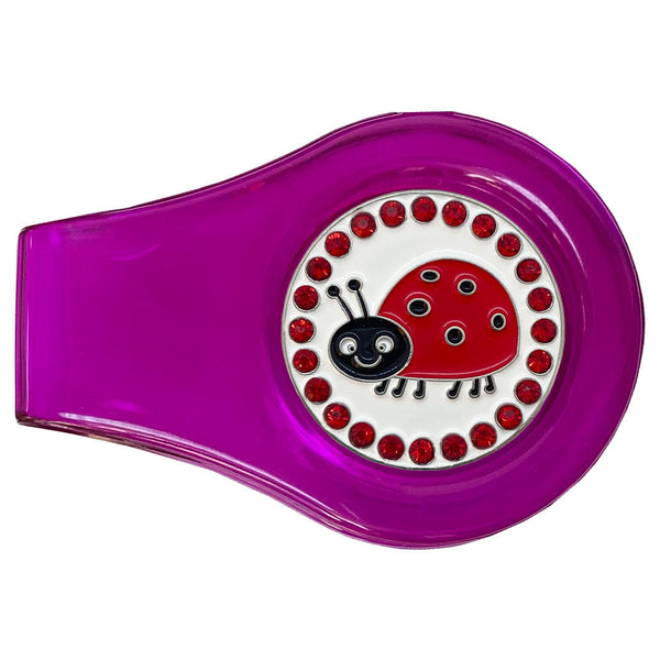 bling ladybug golf ball marker with a magnetic purple clip