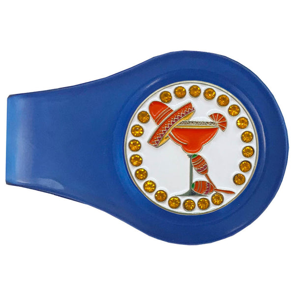 bling orange margarita golf ball marker with a magnetic blue clip