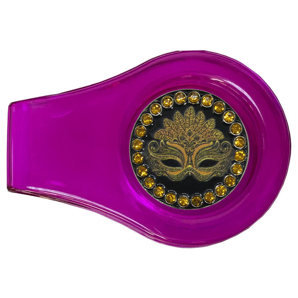 bling masquerade mask golf ball marker with a magnetic purple clip