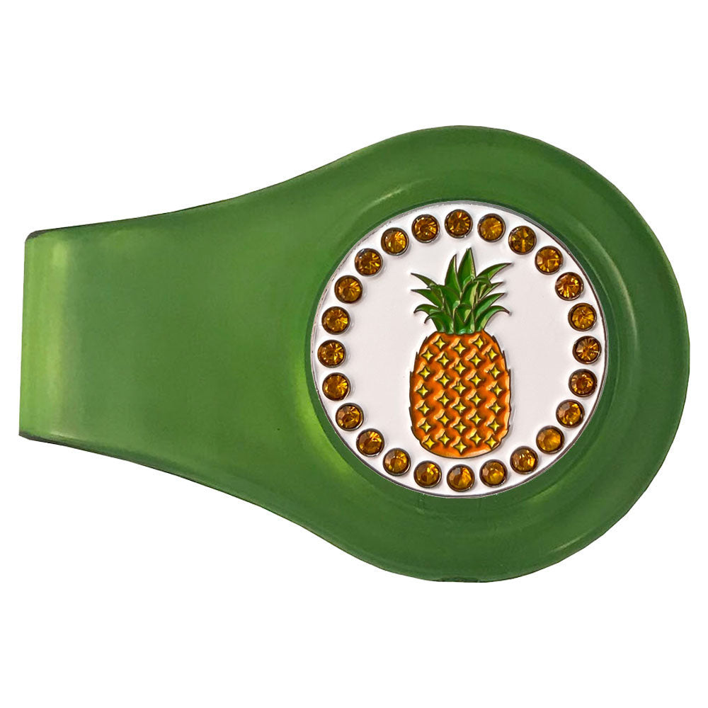 Golden Pineapple with crystal accents marker on a green clip. Juicy, island design for women golfers. Hit ‘em sweet!